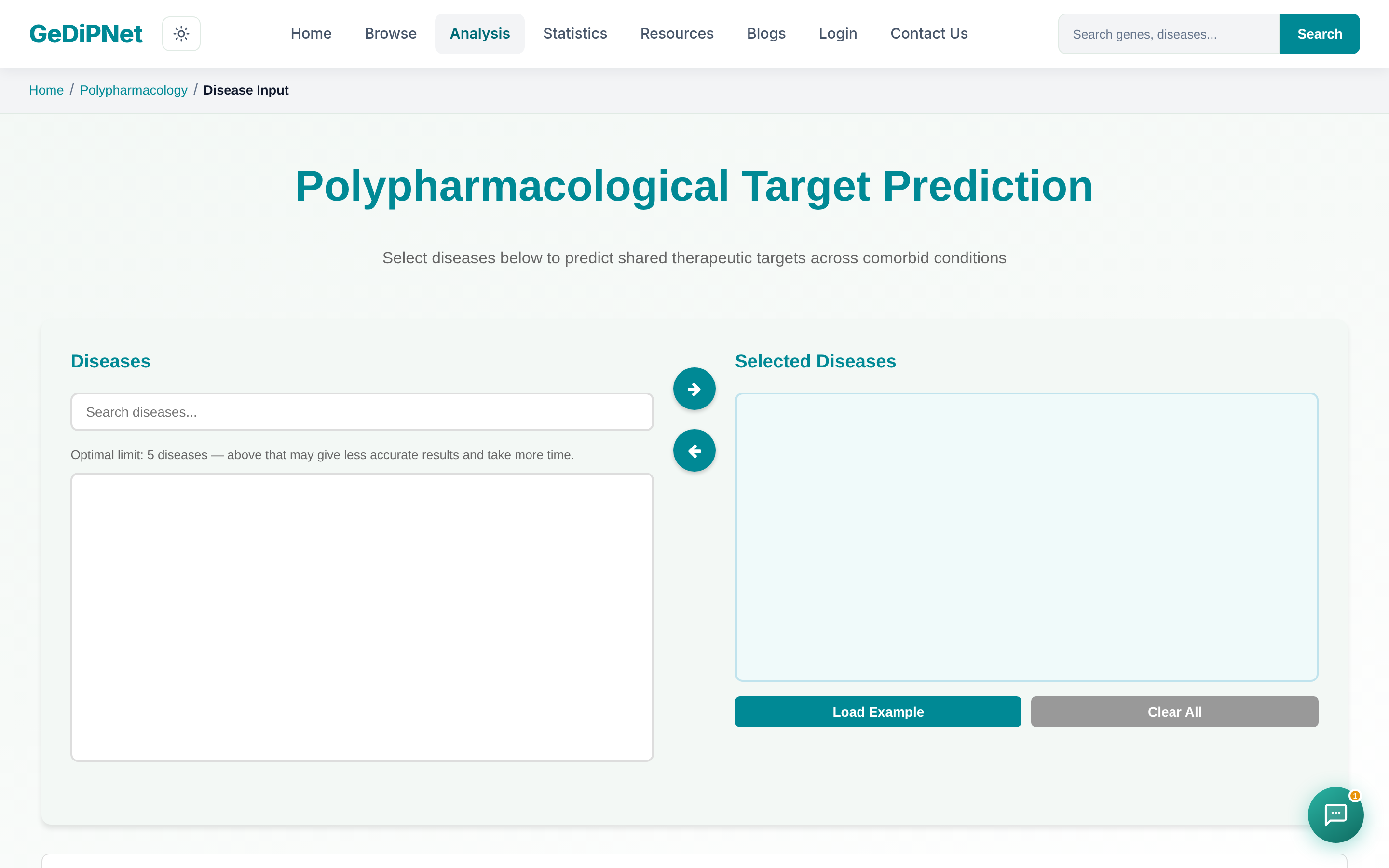 GeDiPNet Polypharmacological Target Prediction input page