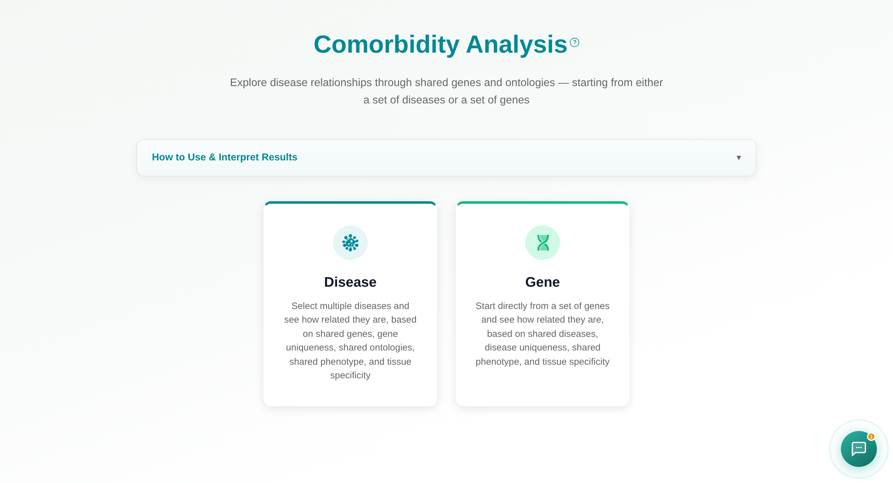 GeDiPNet Comorbidity Analysis hub input page