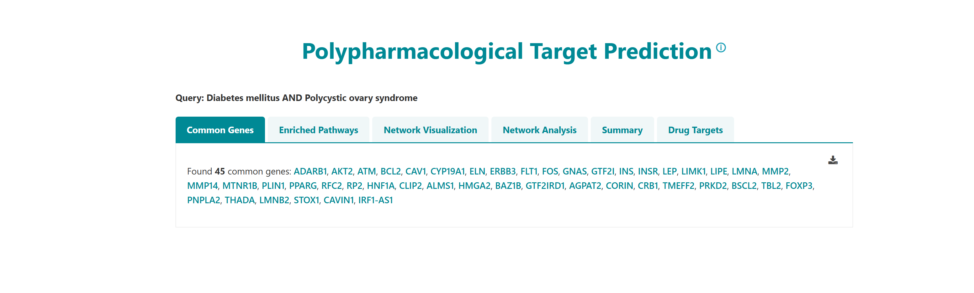 GeDiPNet polypharmacological target common genes